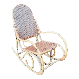 Vintage 1960s Bentwood Style Burnt Bamboo Cane Rocking Chair