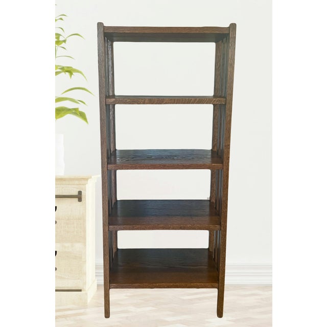 Wood Antique Mission / Arts and Crafts Oak Five Shelf Open Bookcase or Shelving, Double Sided For Sale - Image 7 of 11
