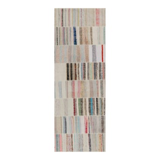 Rug & Kilim’s Handwoven Modern Patchwork Kilim Runner in Multicolor Striation For Sale