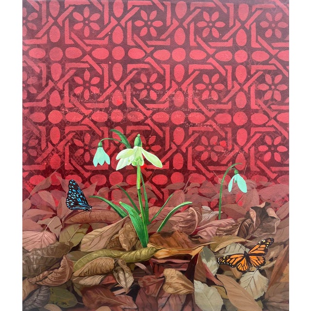 Light in the Darkness (I) by Ifeoluwa Alade | Acrylic and glow in the dark medium on canvas of flowers and butterflies For Sale