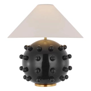 Kelly Wearstler by Visual Comfort Signature Linden Medium Orb Table Lamp in Black with Linen Shade For Sale