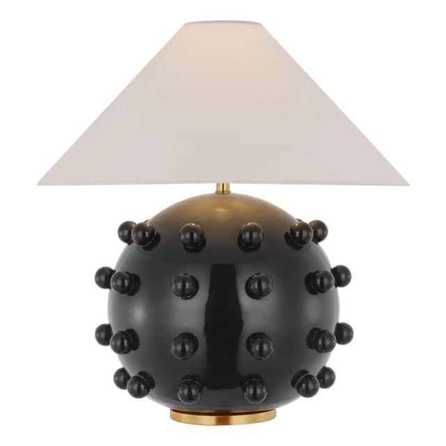 Kelly Wearstler by Visual Comfort Signature Linden Medium Orb Table Lamp in Black with Linen Shade For Sale