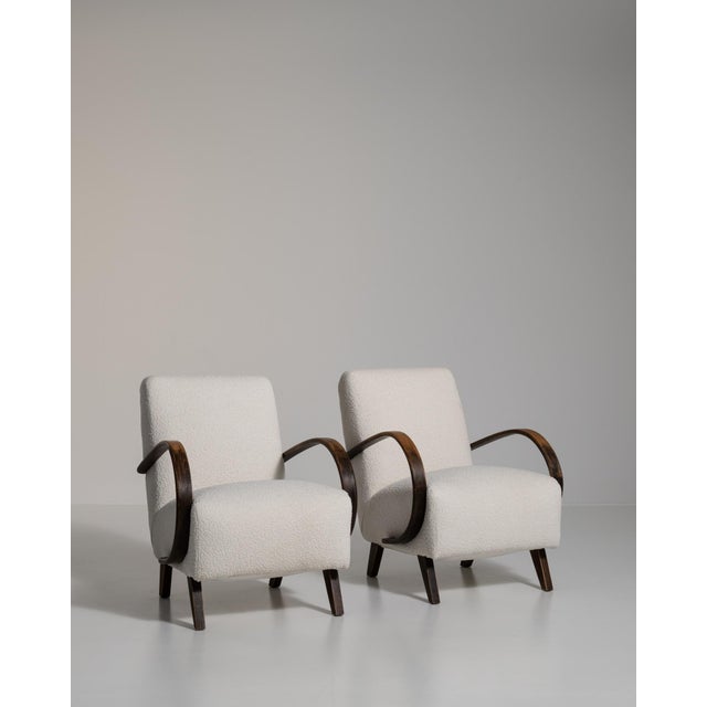 Mid 20th Century Jindřich Halabala Cream Wood Pair of Club Chairs For Sale - Image 9 of 12
