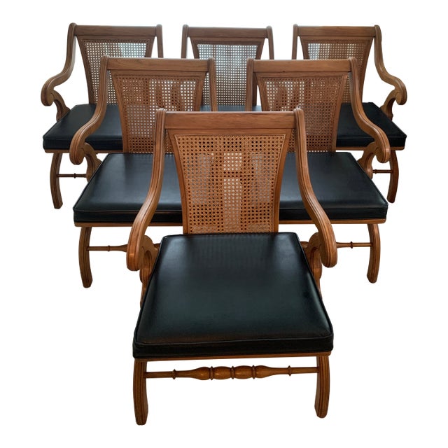 Set of 6 Mid Century Thomasville Cane Back Lounge or Armchairs For Sale