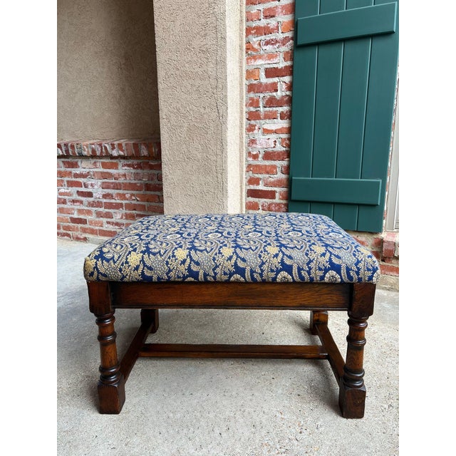 Antique English Oak Bench Upholstered Window Seat Jacobean Revival C1920 For Sale - Image 16 of 18