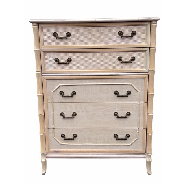 Vintage 1970’s Coastal Faux Bamboo 7 Drawer Dresser by Broyhill For Sale - Image 10 of 11