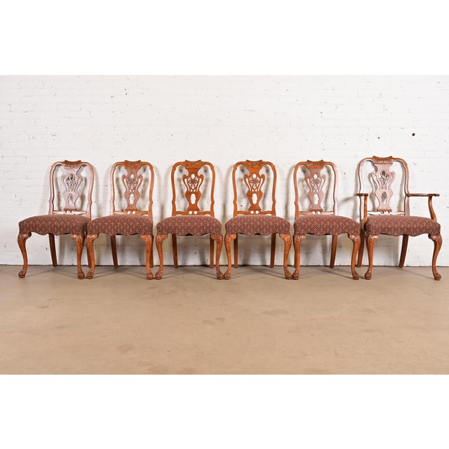 Queen Anne Romweber Antique Georgian Carved Walnut Dining Chairs, Set of Six For Sale - Image 3 of 14
