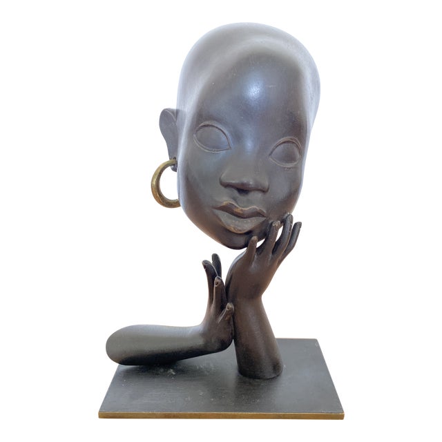Early 1930s Karl Hagenaur First Edition African Bust Bronze Sculpture For Sale