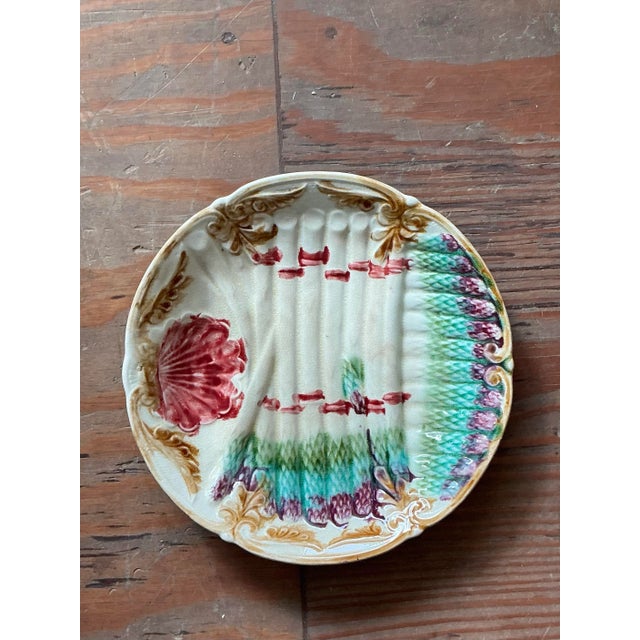 Vintage Regency French Majolica Asparagus Ceramic Plate For Sale - Image 9 of 12