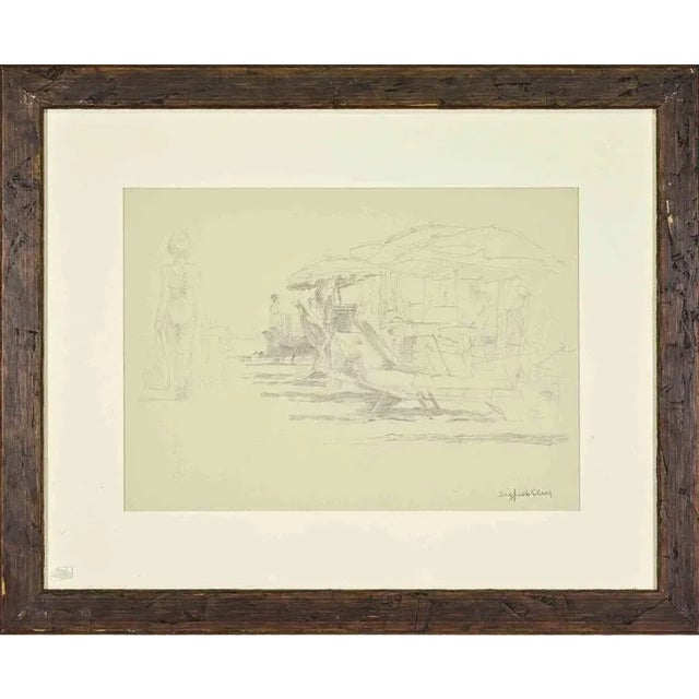 Sigfrido Oliva, At the Beach, Drawing on Paper, 1980s For Sale - Image 4 of 4