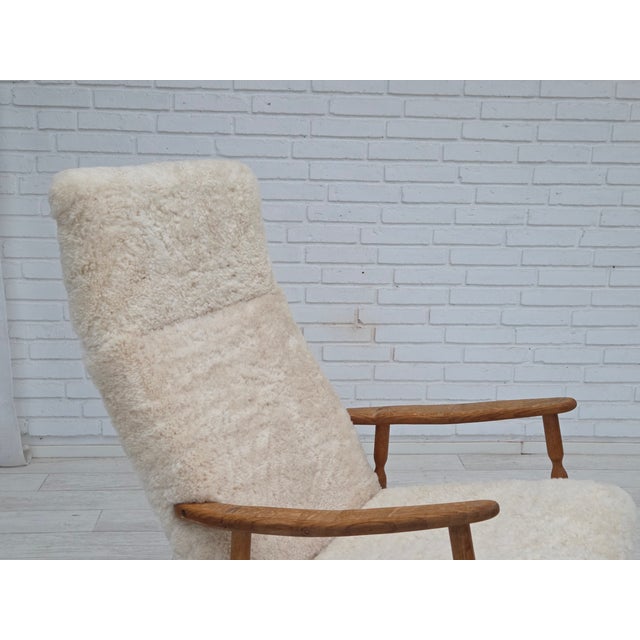 Wood Vintage Danish Rocking Chair in Sheepskin, 1970s For Sale - Image 7 of 18