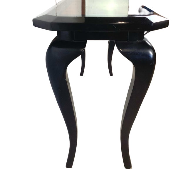Vintage Postmodern Black Lacquer Console Table | Sculptural Leg Sofa Table For Sale - Image 13 of 18