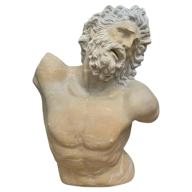 Italian Artist, Large Hand-Carved Torso of a Faun, 1970, Stone For Sale - Image 10 of 10