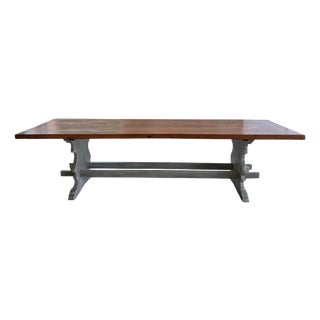 Large Russian Pine Table with Olive Wood Inlays For Sale