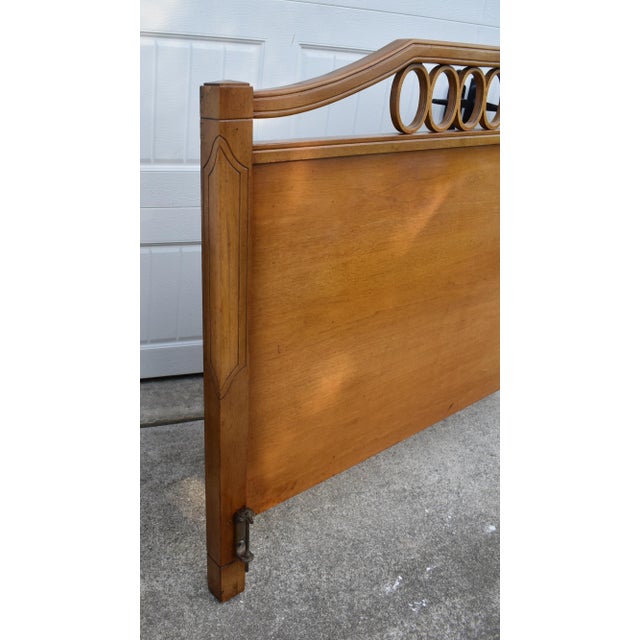 Vintage MCM Hollywood Regency King Headboard Wood Walnut Geometric Circles 60's For Sale - Image 11 of 15