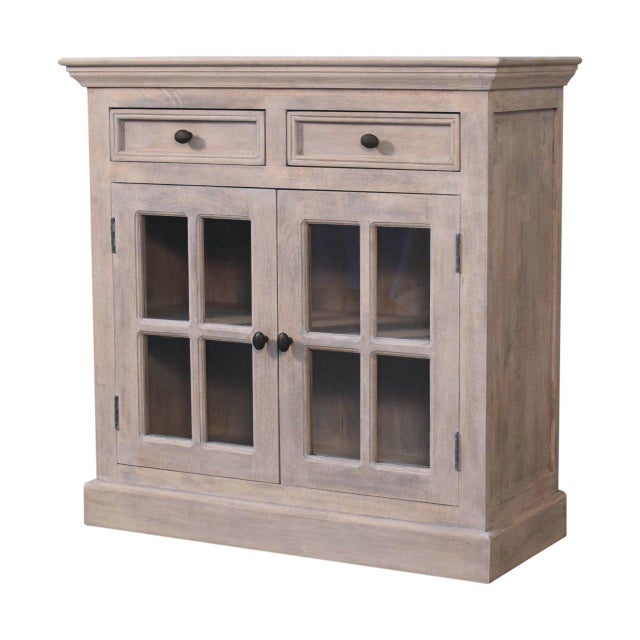 Offering both beauty and function, this display cabinet is crafted from solid mango wood with a stone-toned finish and...