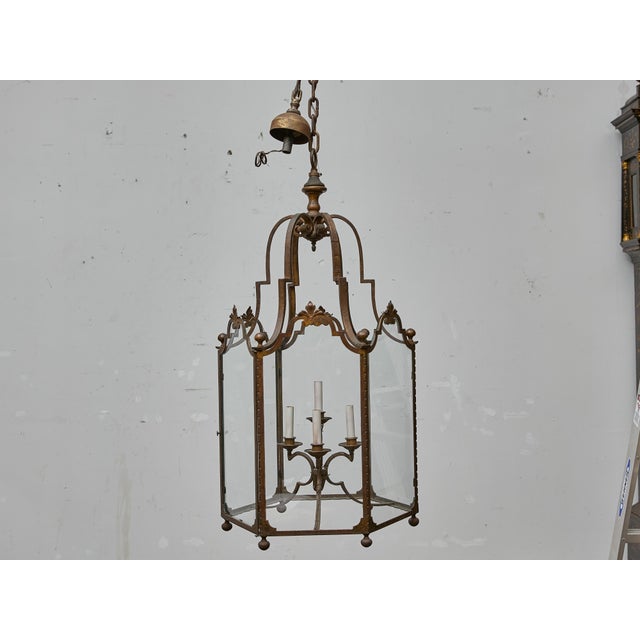Tall French Wrought Iron Lantern With Glass Panels and Scroll Detailing - 1900s For Sale - Image 15 of 18