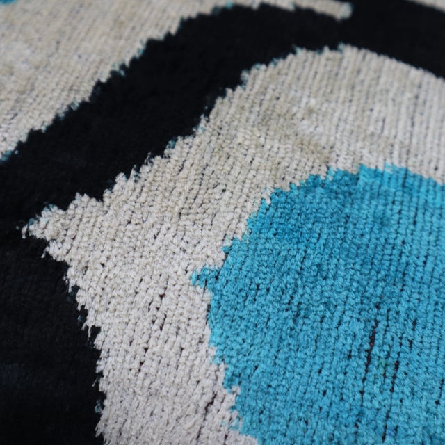 Textile Contemporary Blue White Dot Pattern Handmade Velvet Pillow and Down Feather Insert For Sale - Image 7 of 8