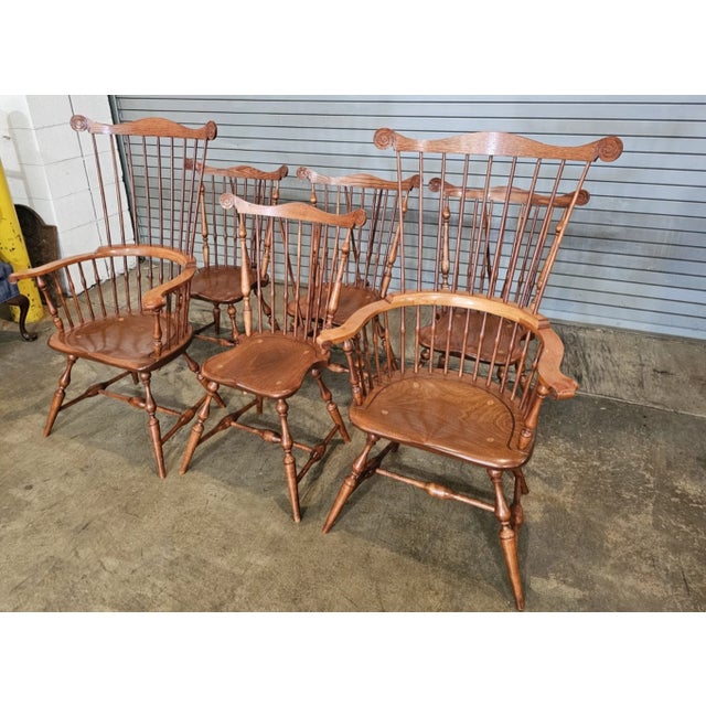 Set of 6 Fan Back Windsor Chairs Bench Made by Stephen Adams Denmark, Maine For Sale - Image 4 of 12