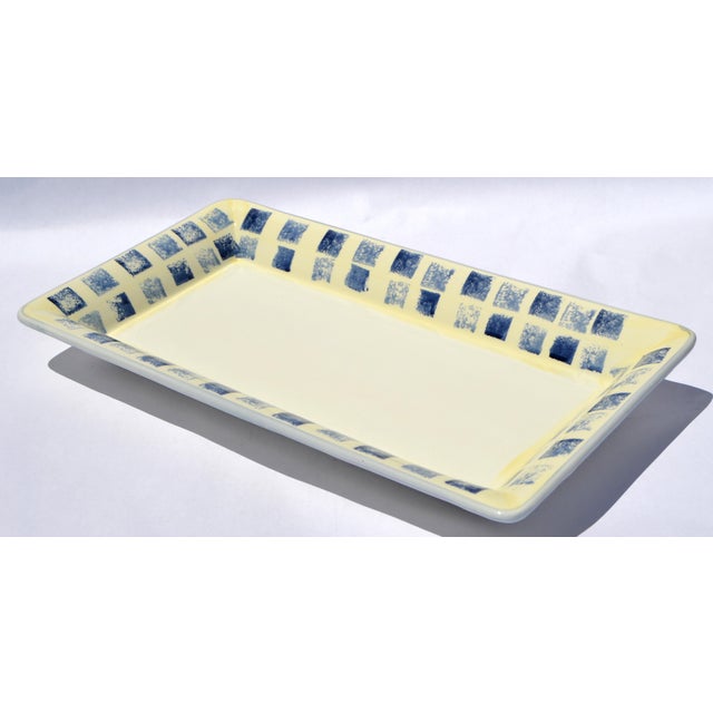 1980s Dansk Italy Ceramic Glazed Blue Checkered Rectangular Serving Platter For Sale - Image 15 of 16