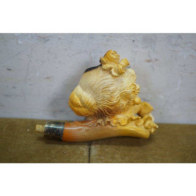 Sculpture Materials Antique Victorian Carved Meerschaum Lady & Bird Sterling Silver Collar Pipe For Sale - Image 7 of 14