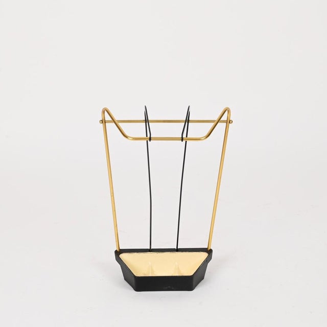 Vintage Brass and Enameled Metal Umbrella Stand by Gio Ponti, Italy, 1950s For Sale - Image 11 of 12