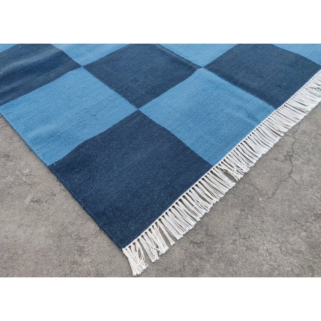 Not Yet Made - Made To Order Handmade Vegetable Dyed Woolen Checked Pattern Rug Sky Blue and Navy Blue - 8x10 For Sale - Image 5 of 8