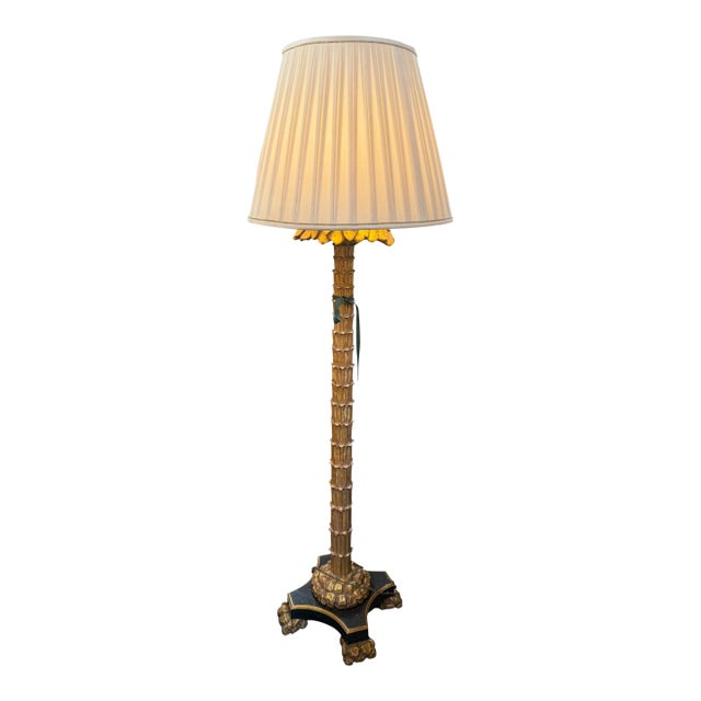 1990s Art Deco Style Palm Tree Giltwood Floor Lamp For Sale