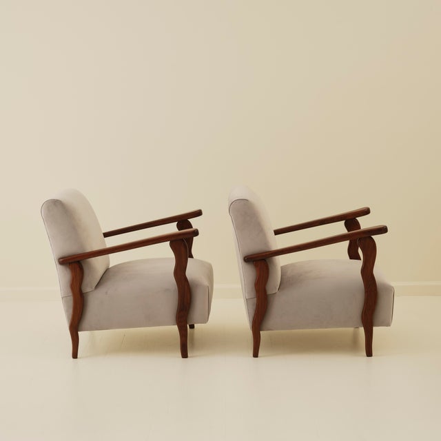 Mid-Century Modern Italian Art Deco Wavy Wood Armchairs, a Pair, 1940s For Sale - Image 3 of 10