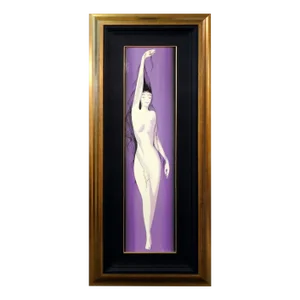 1990s Eyvind Earle "Black Silken Hair" Figurative Female Nude Hand Signed Original Oil Painting on Pane