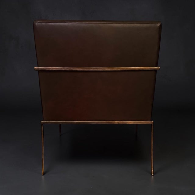 Metal Global Views Swoop Chair in Lava Brindisi Leather & Bronze Iron For Sale - Image 7 of 10