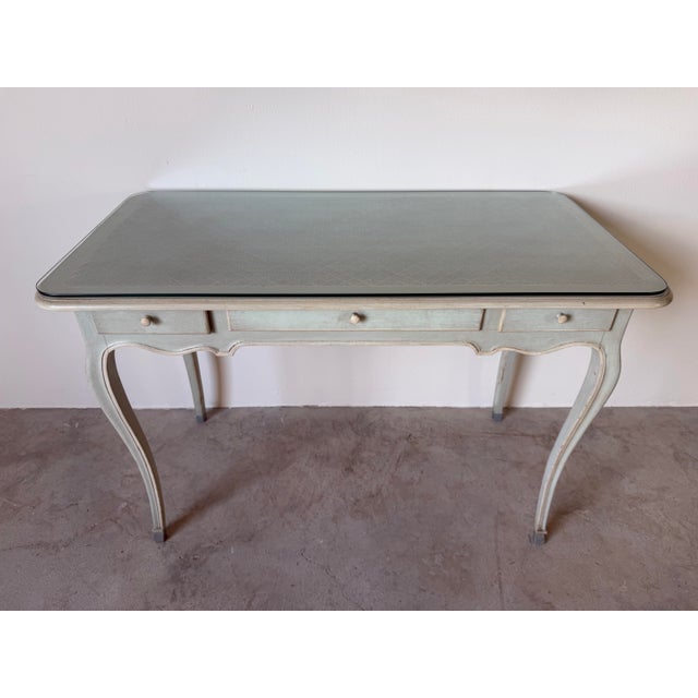 Vintage Italian French Provincial Louis XV Style Writing Desk With Glass Top For Sale - Image 4 of 12