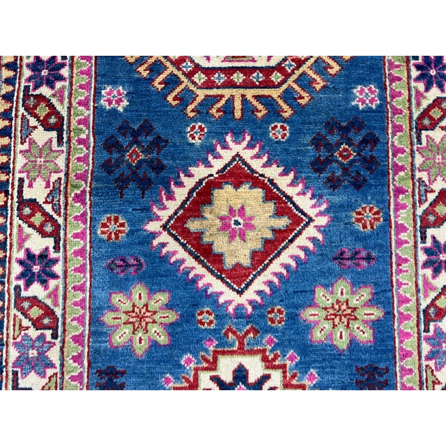 Blue and Pink Kazak-Style Wool Runner Rug With Geometric Medallions, 2'7" X 9'7" For Sale - Image 12 of 16