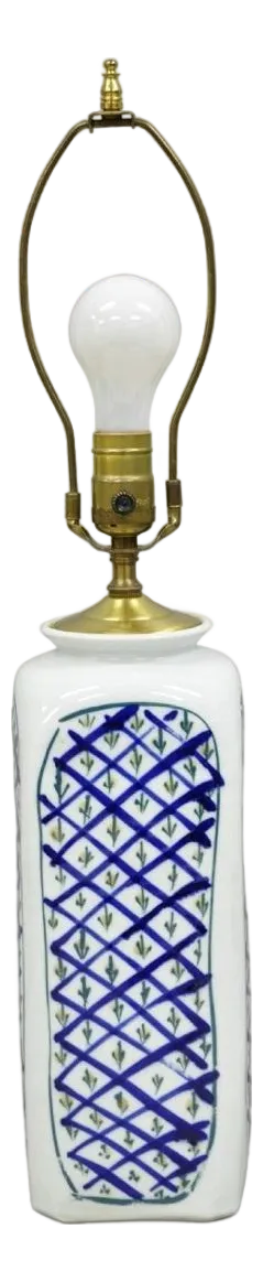 Vintage Chinoiserie Japanese Blue White Porcelain Hand Painted Vase Table Lamp
