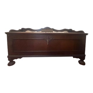 Vintage Cedar Blanket Chest / Storage Trunk – Traditional Carved Wood For Sale