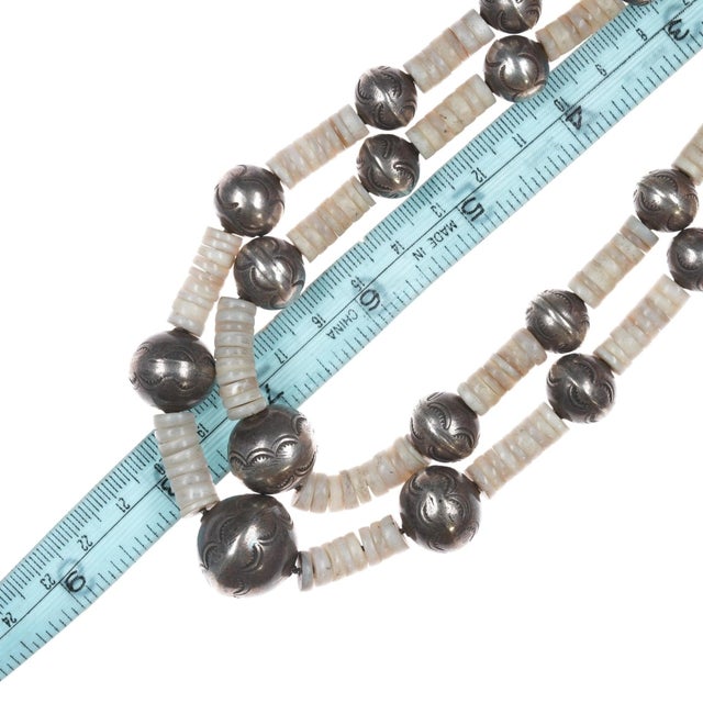 Metal Vintage 32" Silver Navajo pearl heishi necklace or double choker For Sale - Image 7 of 8