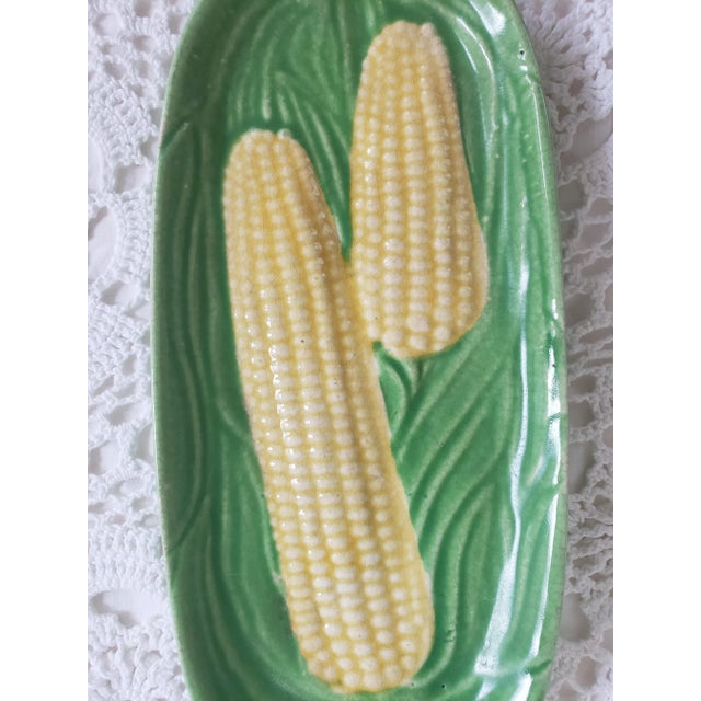 Farmhouse 1950s Majolica Corn Spoon Rest or Decorative Plate For Sale - Image 3 of 6