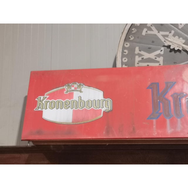 Large sign Kronenbourg beer Red White Vintage advertising Metal. Dimensions: Height 19.6" / 50 cm Width 92.5" / 235 cm
