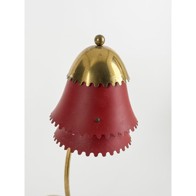 Danish Modern Brass and Red Lacquered Table Lamp, Denmark, 1950s For Sale - Image 3 of 9