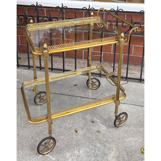 Vintage Maison Jansen Brass Drinks Trolley Bar Cart For Sale - Image 10 of 13