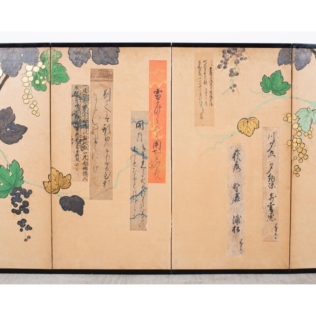 Japanese Harimaze Six Panel Screen Applied Edo Tanzaku Poems For Sale - Image 4 of 18