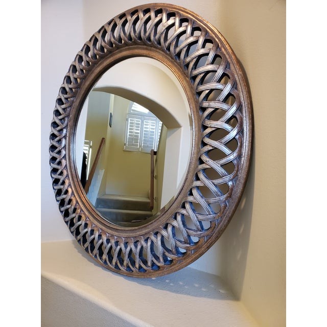 Large Round Beveled Wood Framed Mirror Chairish