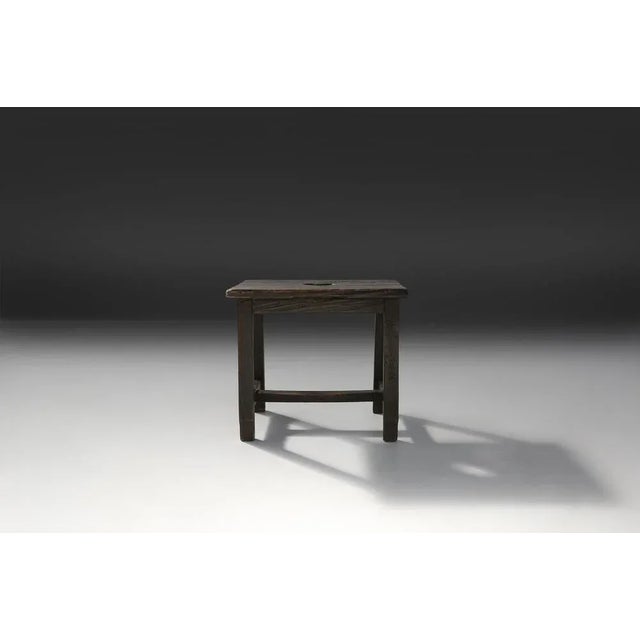 Mid-Century Modern Rustic Black Wooden Stool, 1920s For Sale - Image 3 of 9