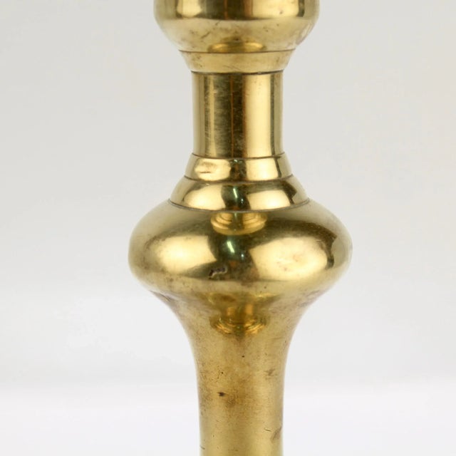 Antique 18th Century George II English Brass Petal Base Single Candlestick For Sale - Image 9 of 13
