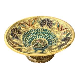 Enamel-on-Brass Peacock Bowl For Sale