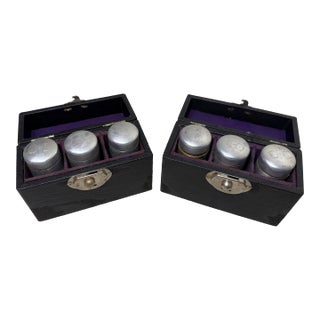 Pair of 3 Antique Religious Catholic Holy Oils Box in Hard Case: o.i, o.c, s.c For Sale