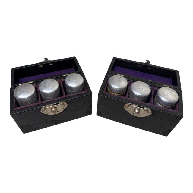 Pair of 3 Antique Religious Catholic Holy Oils Box in Hard Case: o.i, o.c, s.c For Sale