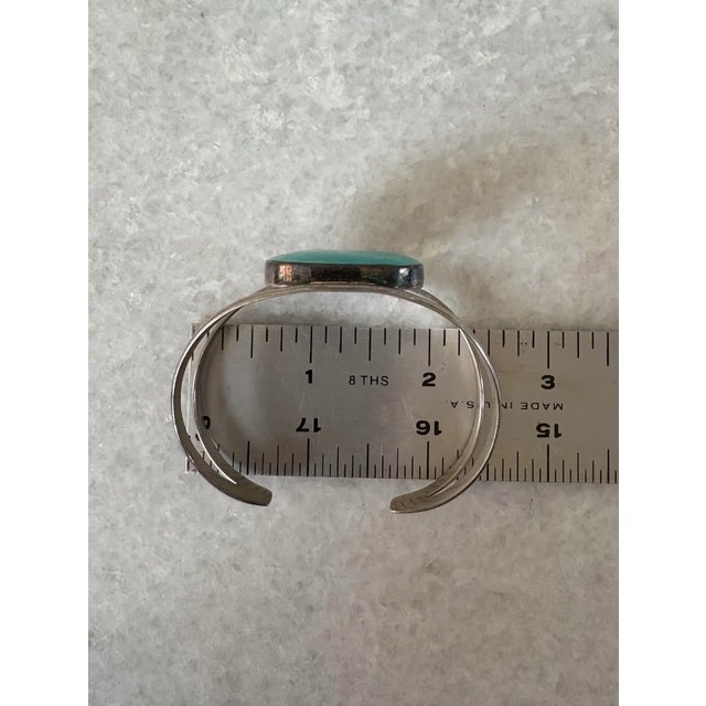 Mexican Vintage Sterling Silver and Turquoise Cuff Bracelet - Stamped Mexico 925 For Sale - Image 3 of 6