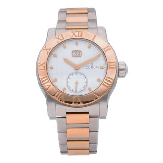 Early 20th Century Corum Romulus 18k Rose Gold 2-Tone Champagne White Dial 42mm Watch Full Set For Sale