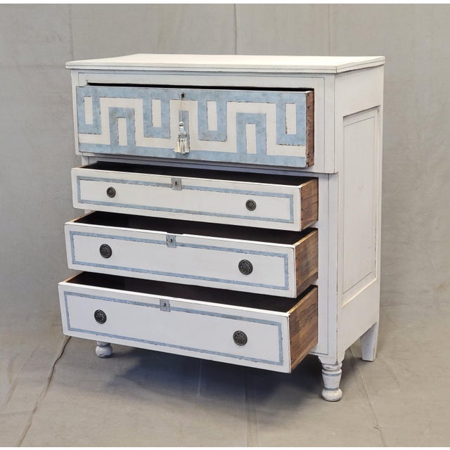 English Antique English Painted Dresser Chest of Drawers With Greek Key Motif For Sale - Image 3 of 14